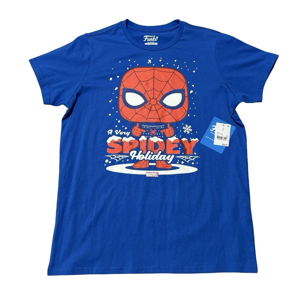 Funk Pop x Marvel Spiderman Youth Boys Christmas Theme T Shirt Size XL 20 x 26.5